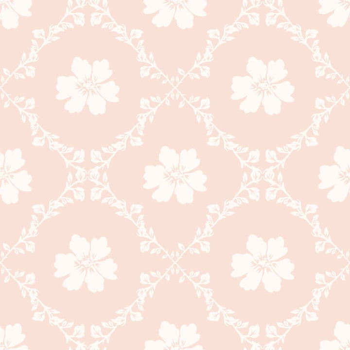 White floral pattern on a pink background