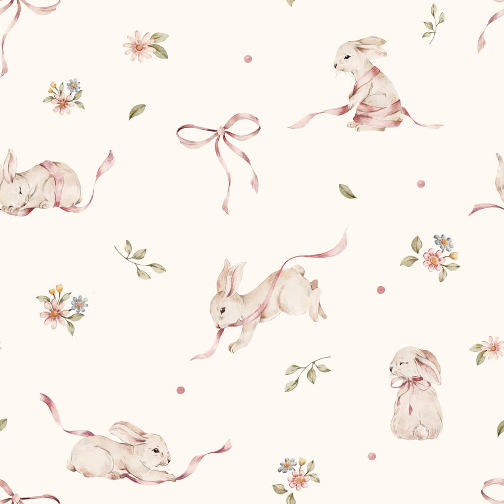 Dekornik Pink Rabbits On White Wallpaper