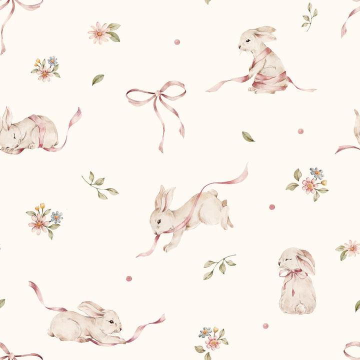 Dekornik Pink Rabbits On White Wallpaper