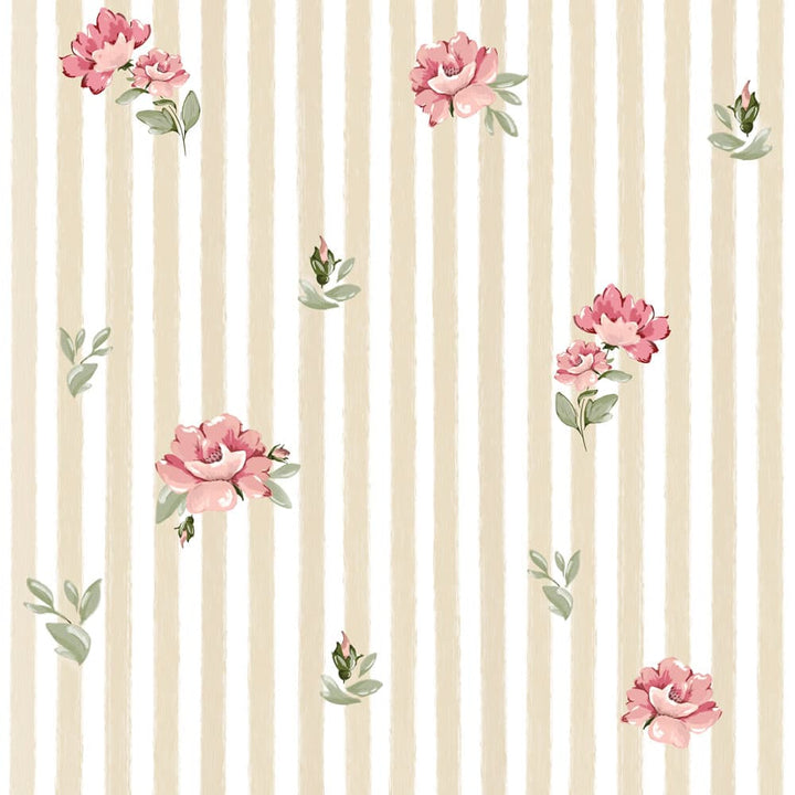 Striped background with pink floral patterns