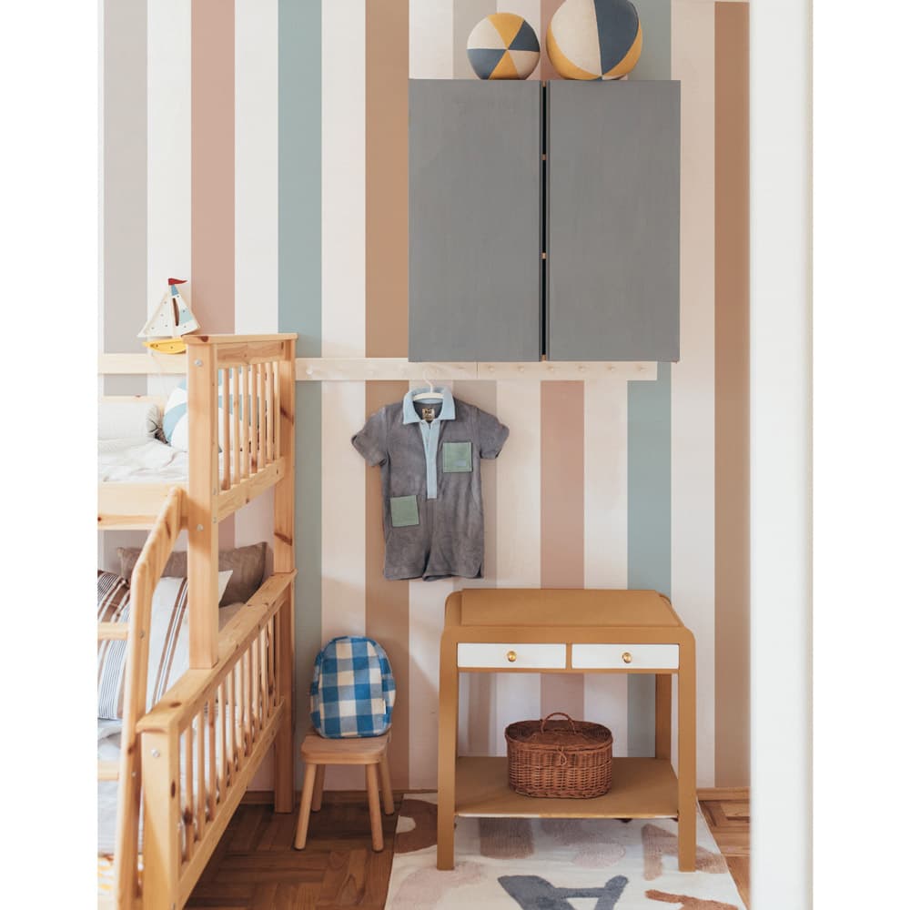 Dekornik Portofino Colour Stripes Wallpaper on bedroom wall