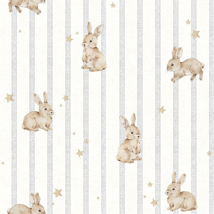 Pattern of rabbits and stars on a striped background