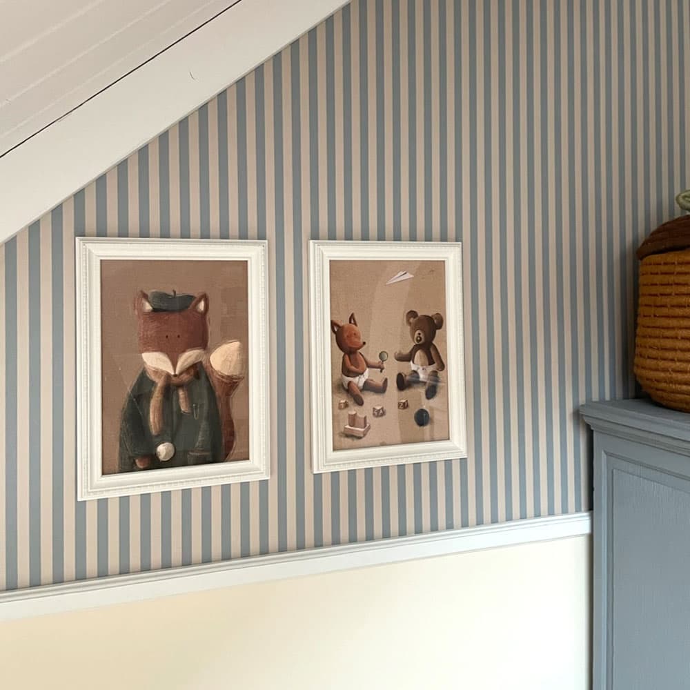 Dekornik Simple Vintage Stripes Beige Blue Wallpaper