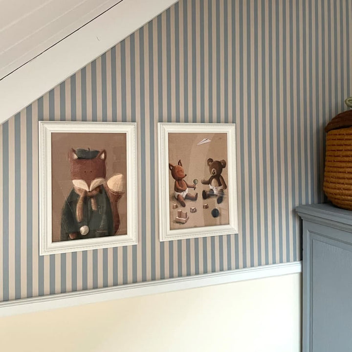 Dekornik Simple Vintage Stripes Beige Blue Wallpaper