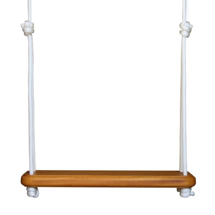 Wooden swing with white ropes on a white background