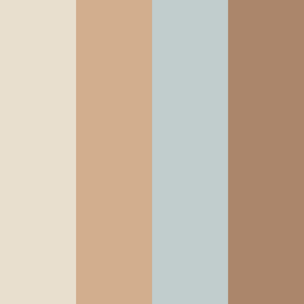 Wallpaper with 4 stripes of colours, beige, cappuccino, pale blue and warm mocha.