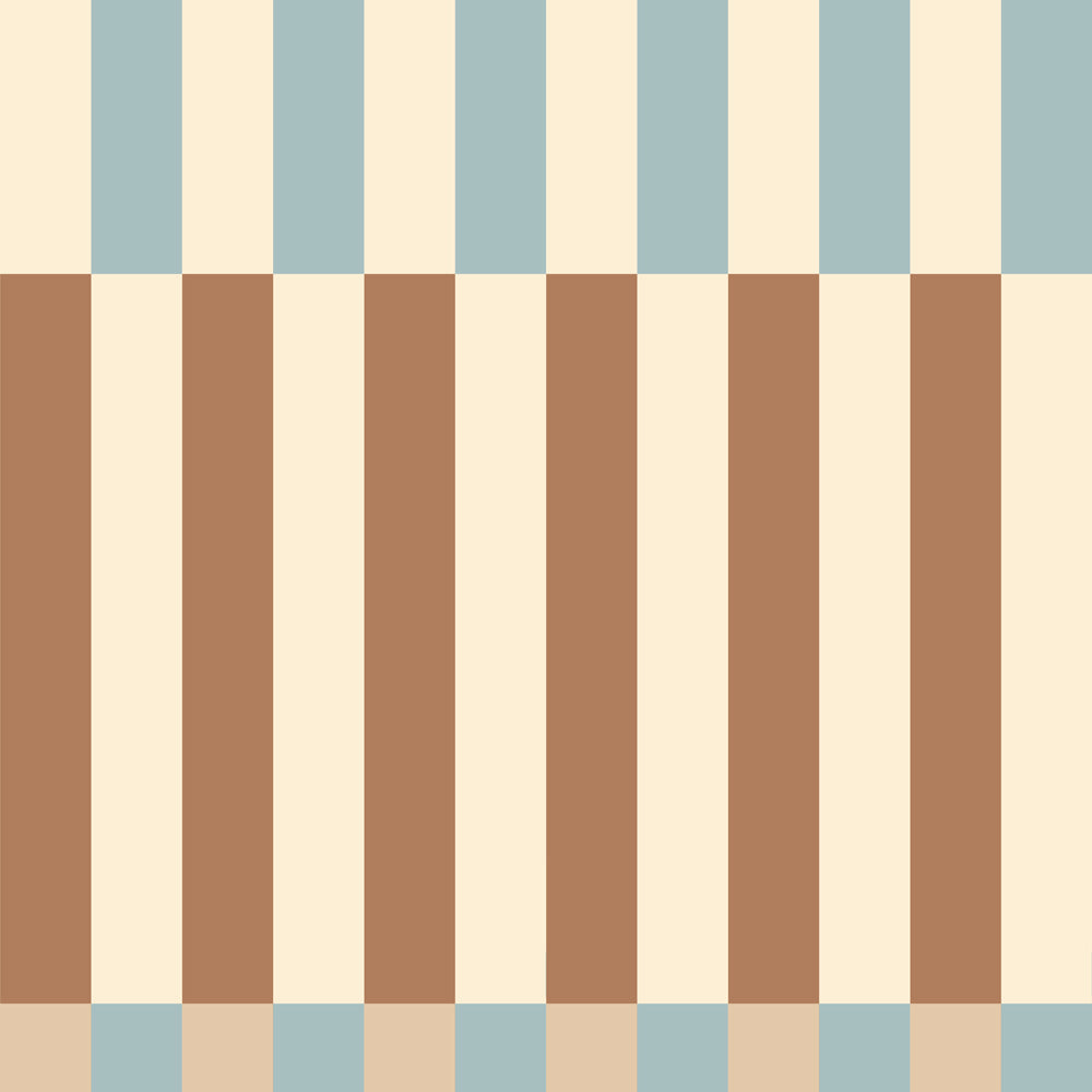 Wallpaper Pattern of vertical stripes in blue, beige, and brown on a beige background