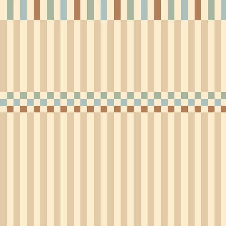 Wallpaper design with coloured stripes and checks