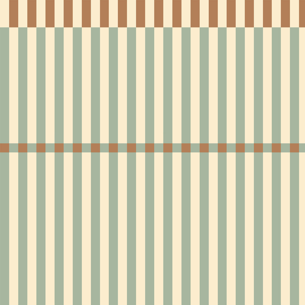 Pattern of vertical stripes wallpaper in green and brown on a beige background