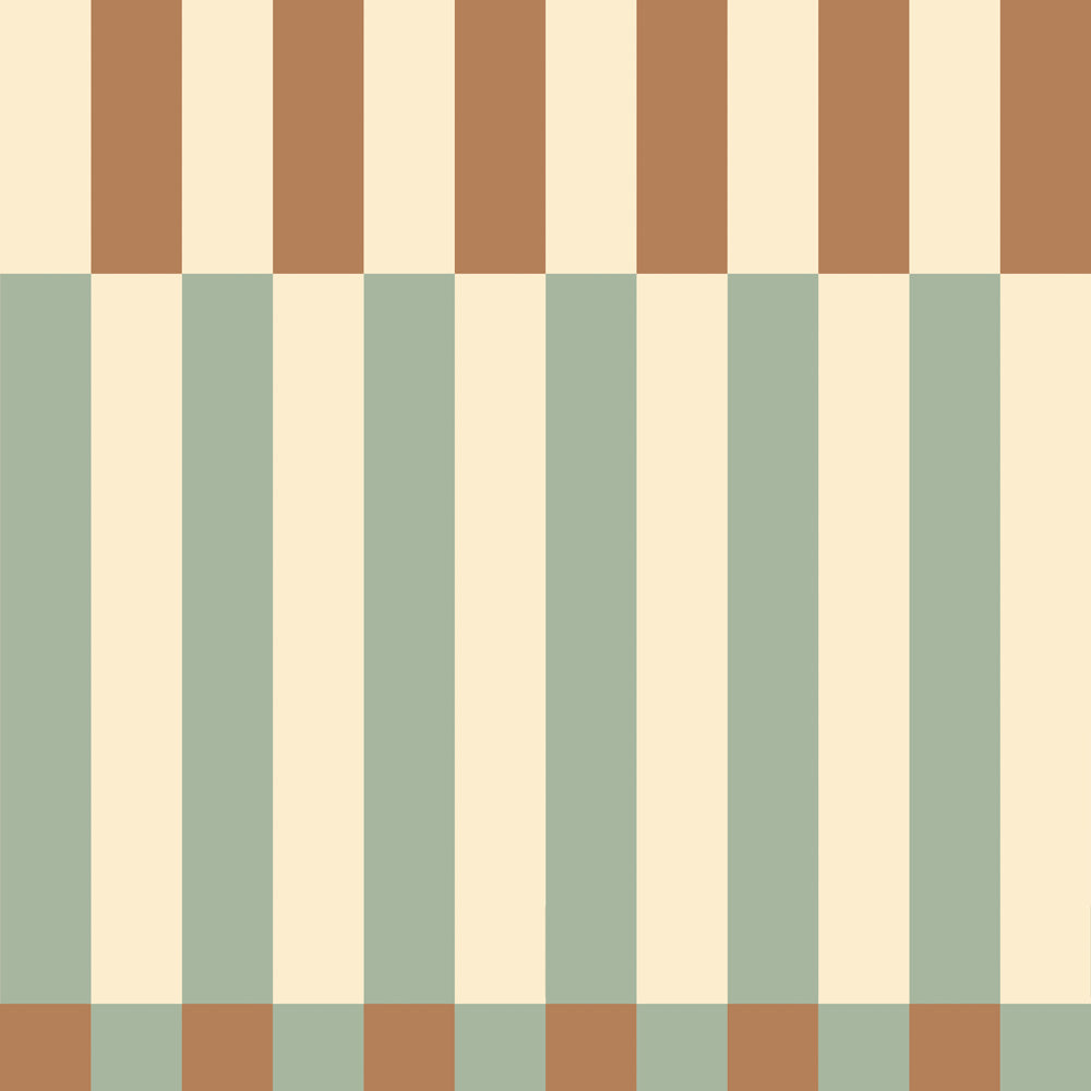 Wallpaper pattern of vertical and horizontal stripes in brown and green on a beige background