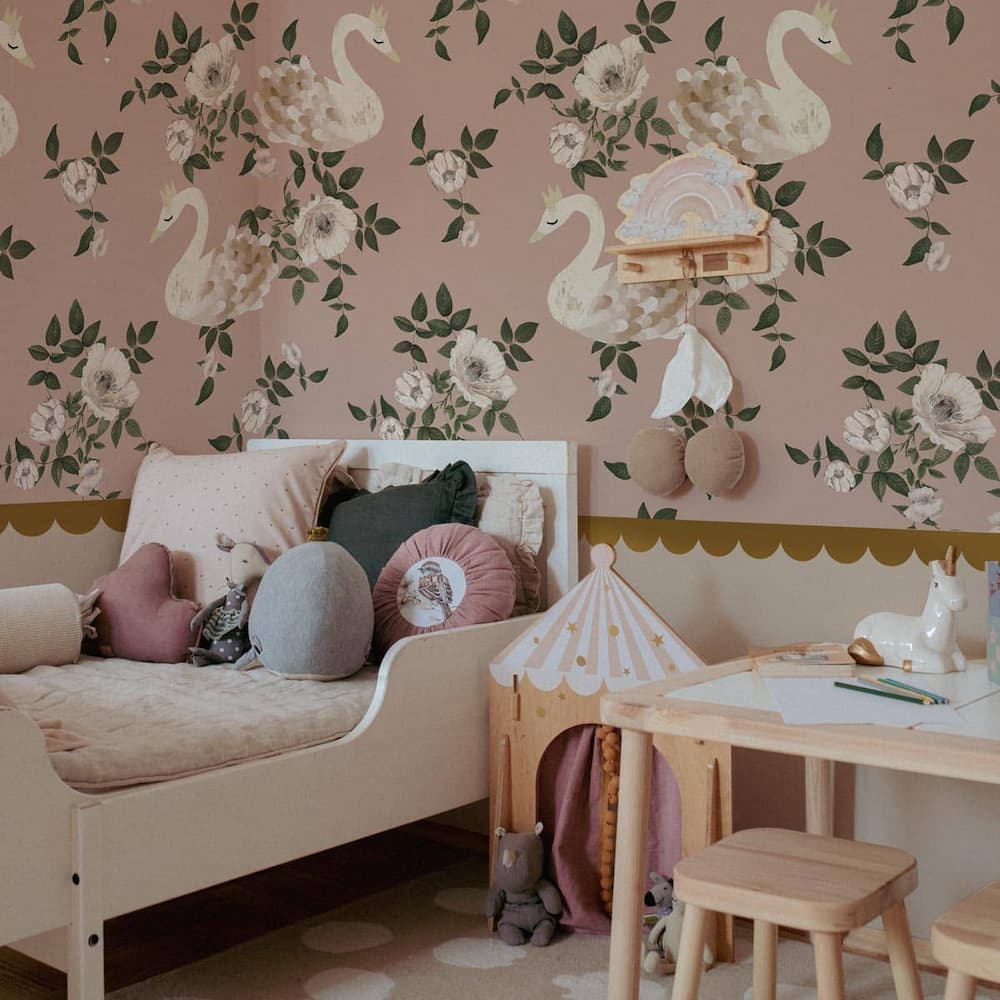 Dekornik Swans Kingdom Pink Wallpaper child's bedrooom