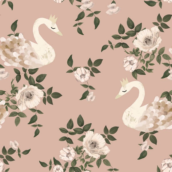 Dekornik Swans Kingdom Pink Wallpaper