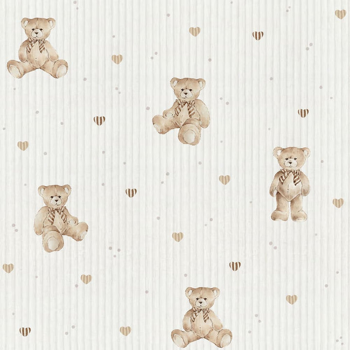 Pattern of teddy bears and hearts on a white background