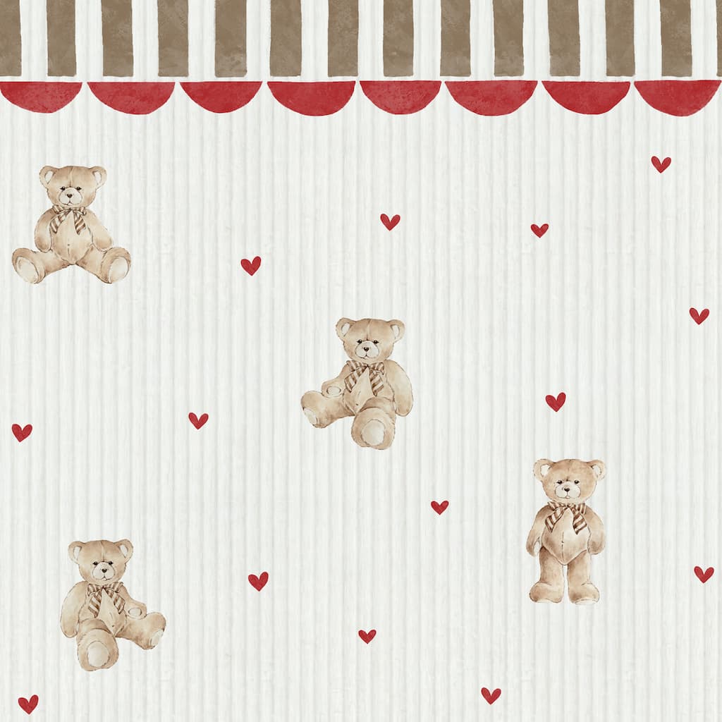 Wallpaper with teddy bears and hearts on a striped background