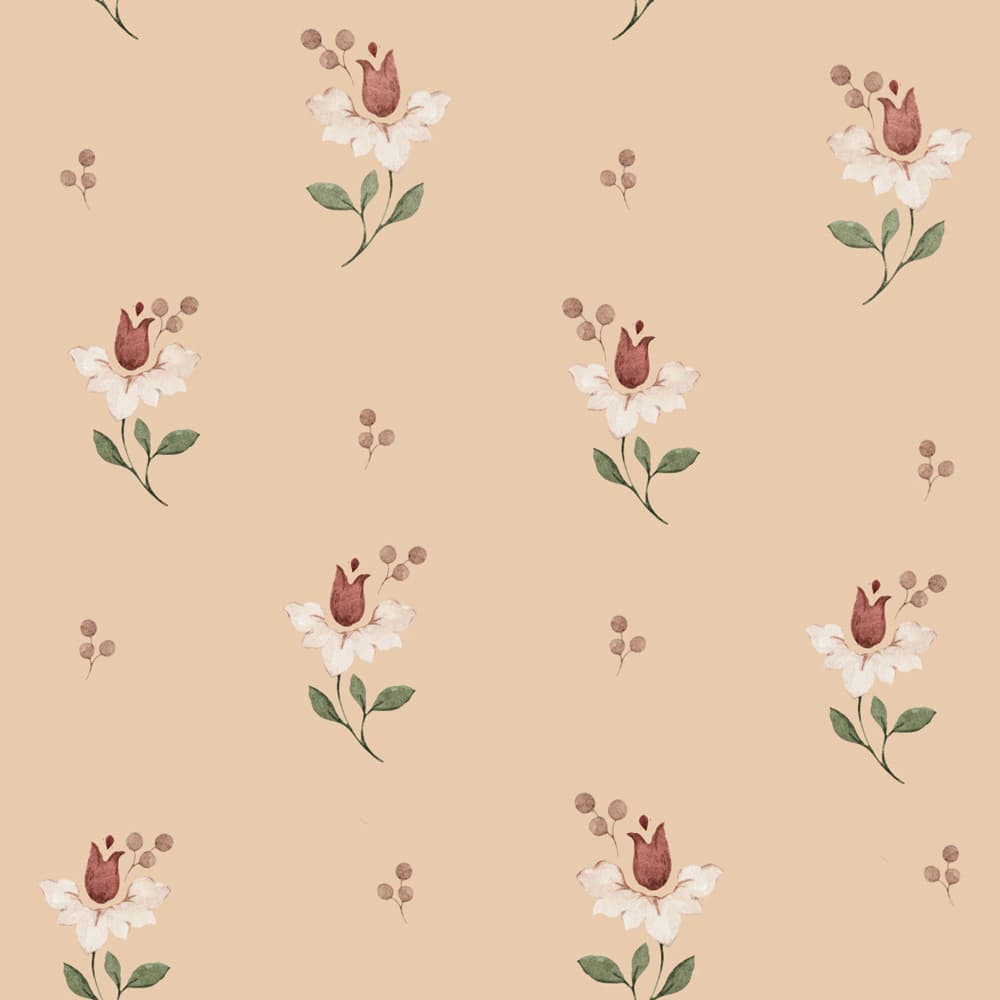 small flowers on a warm salmon like coloured background