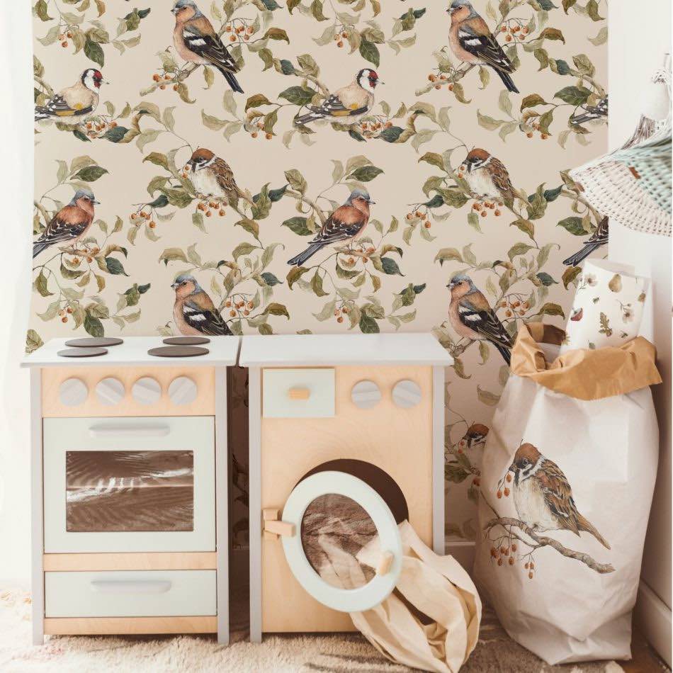 Dekornik Birds Autumn Wallpaper on toy room wall