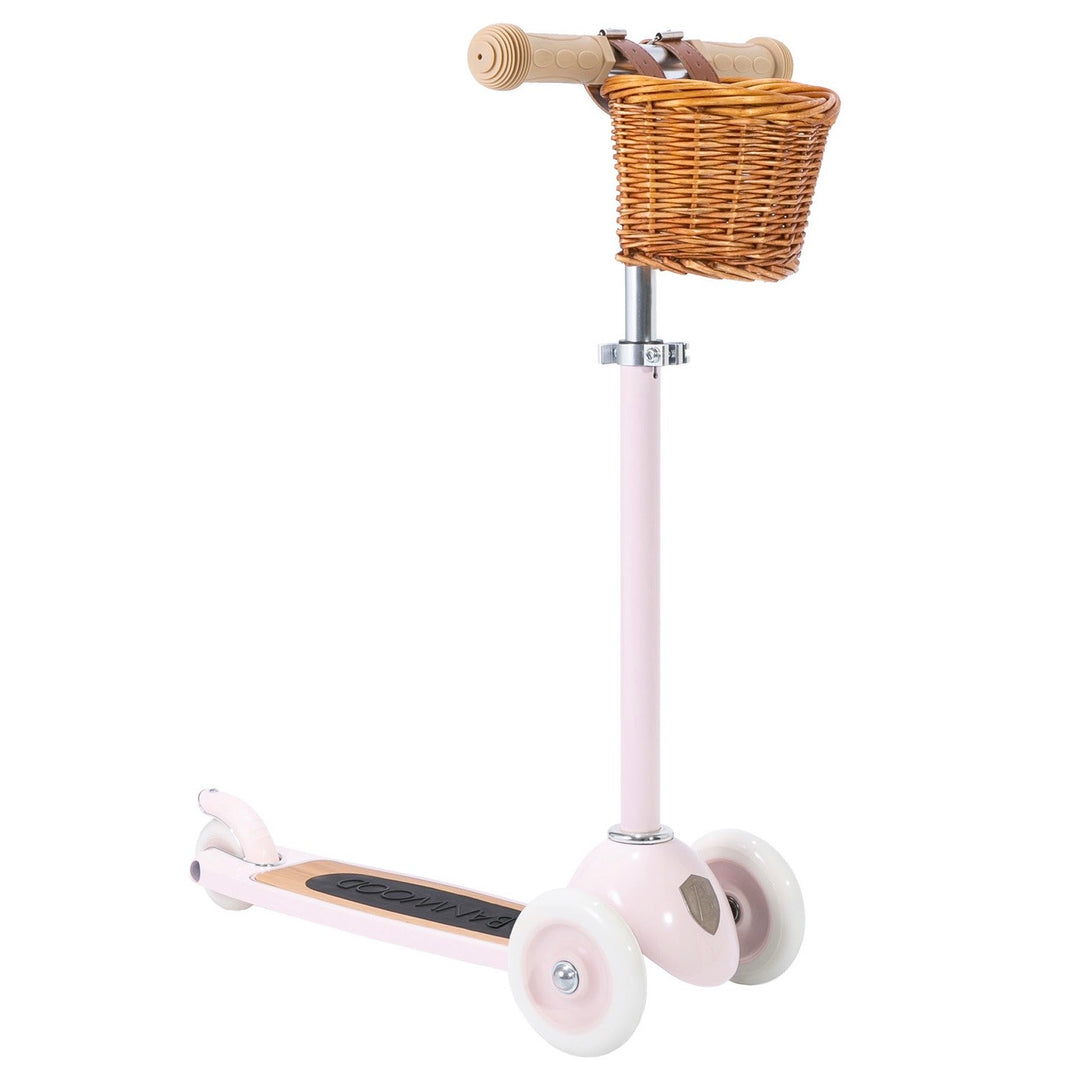 Pink Banwood Scooter with basket attached