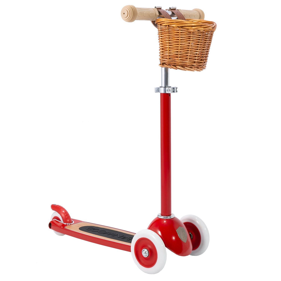 Red Banwood Scooter with basket attached