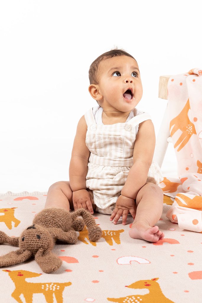 Indus Design Bambi Baby Blanket with baby 
