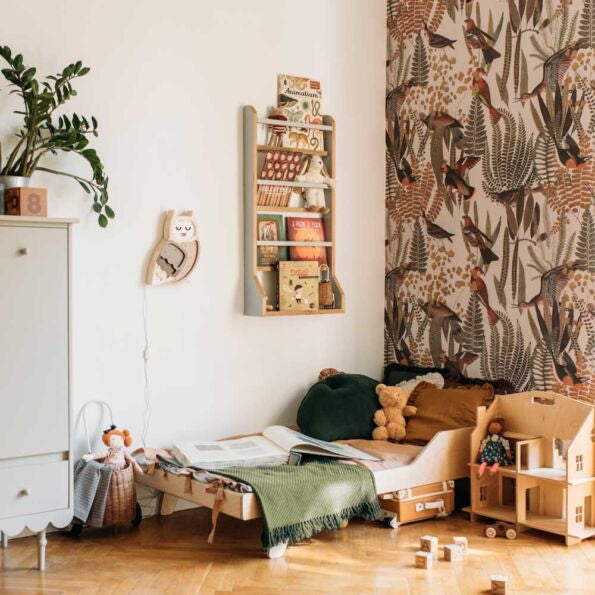 Dekornik Birds Bush Wallpaper feature wall in child's bedroom