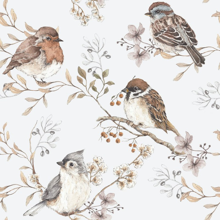 Dekornik Birds Wallpaper - White & Grey background