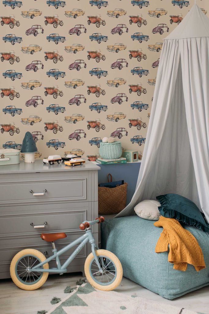 Dekornik Cars Sunny Beige Wallpaper Bedroom interior