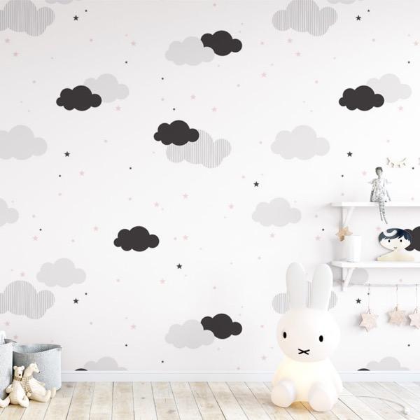 Dekornik Clouds & Pink Stars Wallpaper