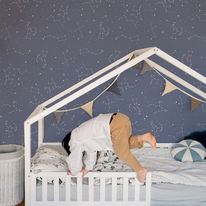 Dekornik SIMPLE Cosmos Blue Wallpaper on bedroom wall