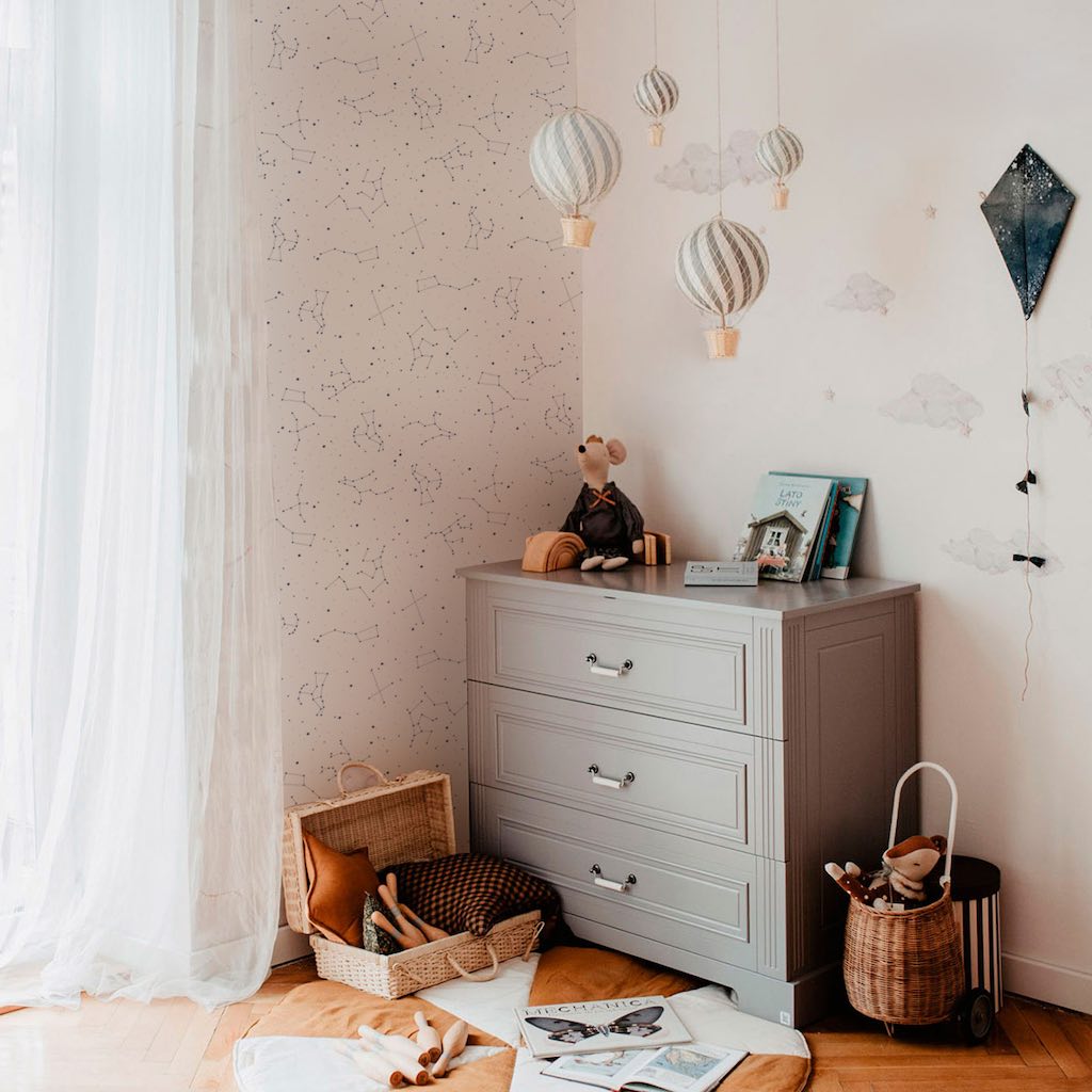 Dekornik SIMPLE Cosmos White & Blue Wallpaper on bedroom accent wall