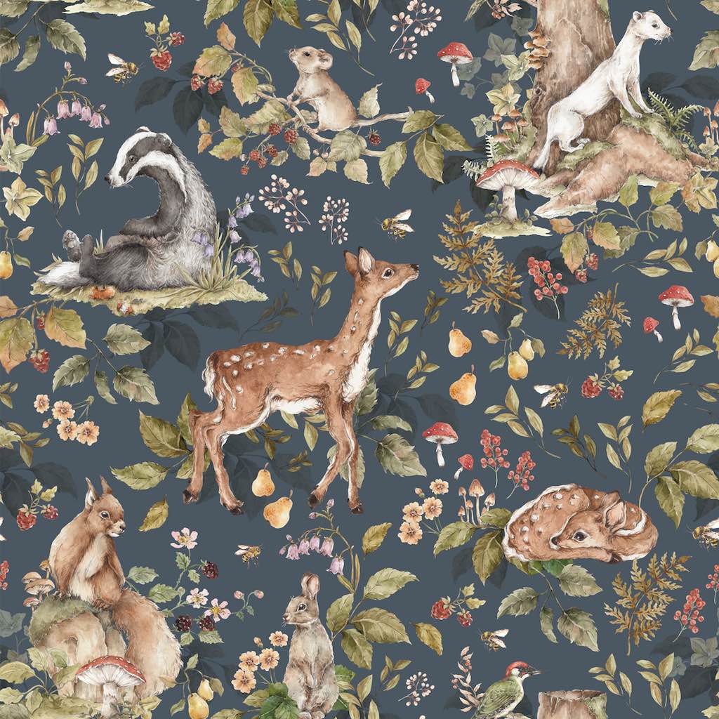 Dekornik Cute Forest Animals Dark Wallpaper Sample