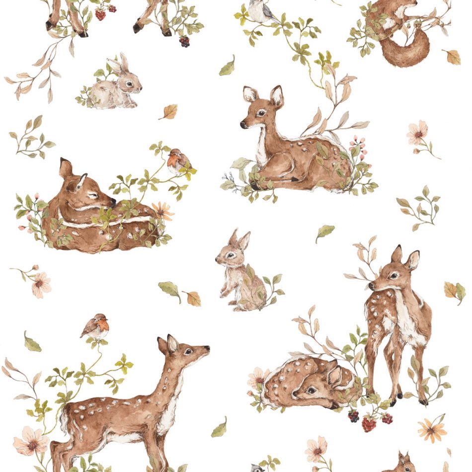 Dekornik Deer Meadow White Wallpaper