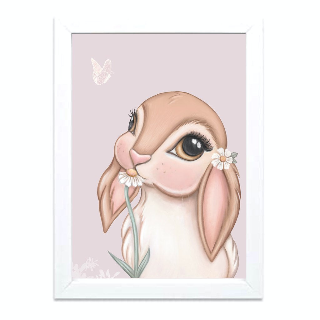 Isla Dream Prints Fawn Bunny Print with Lilac Background framed