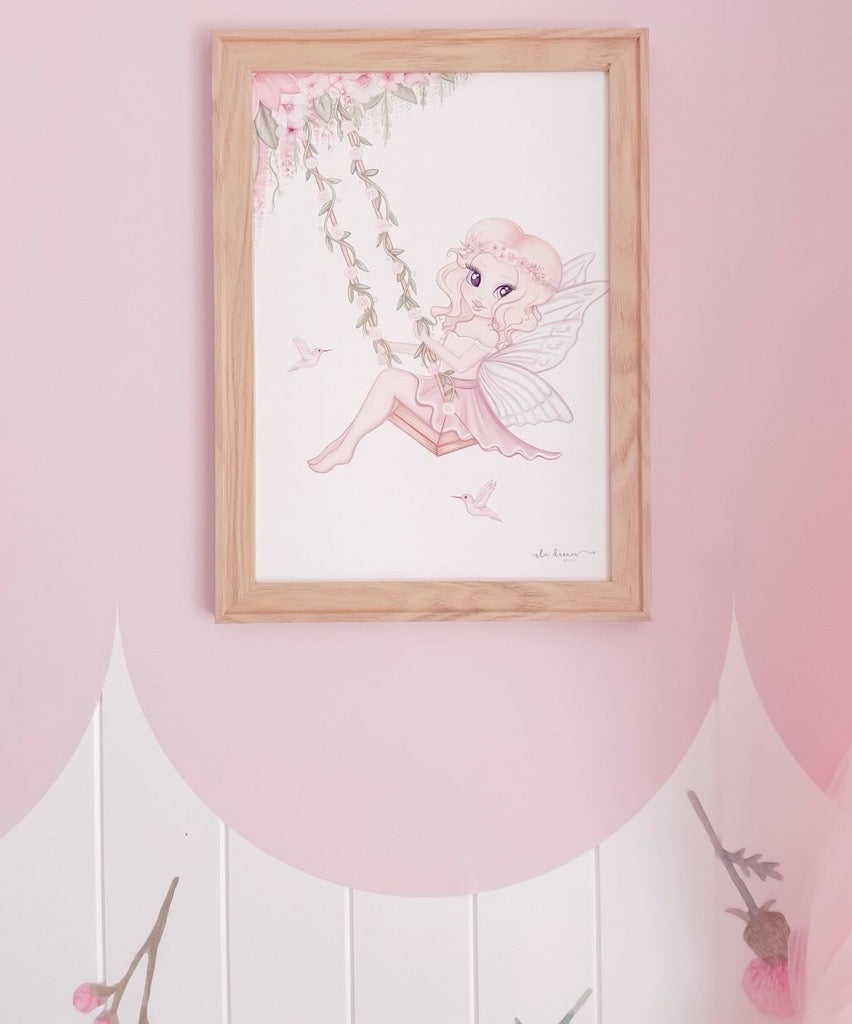 Isla Dream Prints Fern The Fairy Print in wooden frame