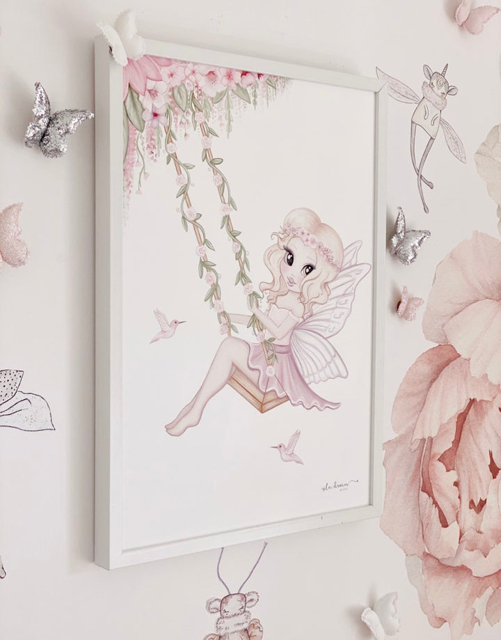 Isla Dream Prints Fern The Fairy Print in white frame on wall