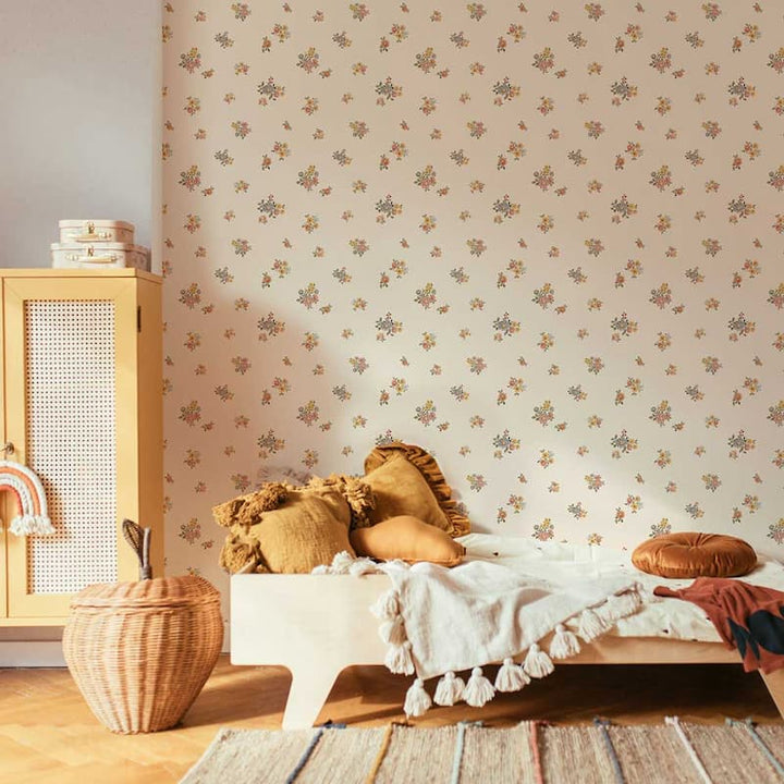 Dekornik Flowers Minimini Light Wallpaper on bedroom wall