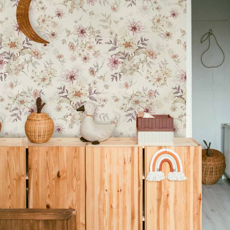 Dekornik Flowers With Violet Wallpaper on bedroom wall