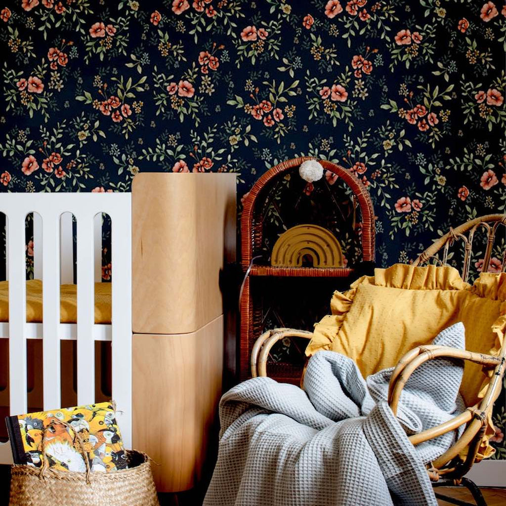 Dekornik French Folk Navy Blue Wallpaper on nursery wall