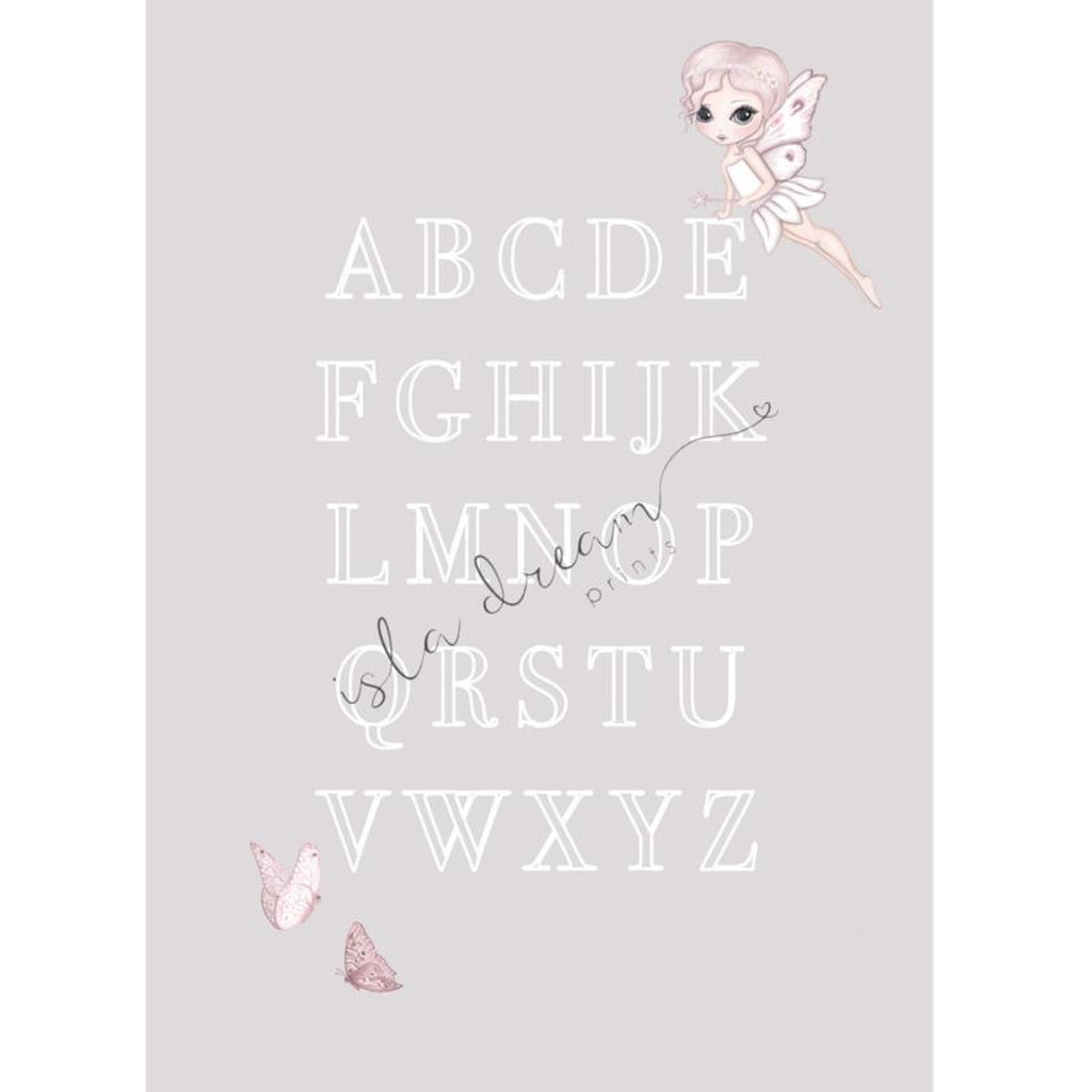Isla Dream Prints Grace Fairy & Butterfly Alphabet Poster in Grey