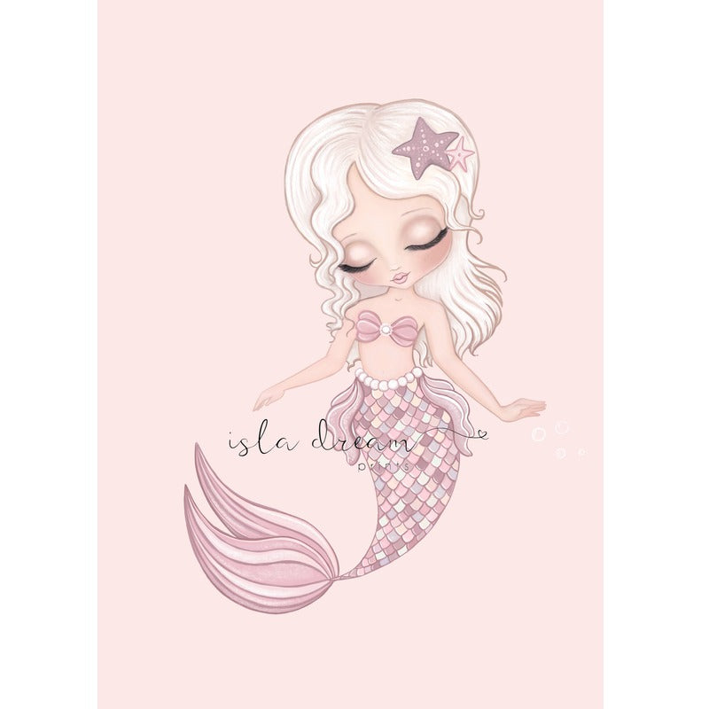 Isla Dream Prints Jasmine The Mermaid Print with pink background