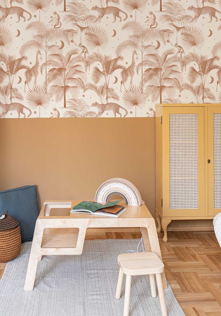 Dekornik Jungle Wallpaper in playroom with desk and chairs