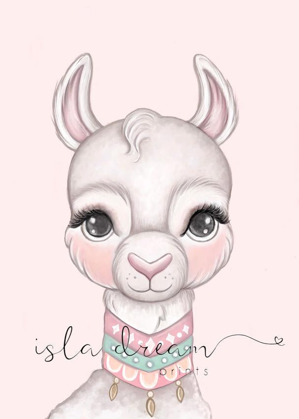 Isla Dream Prints Lana Llama Print with pink background