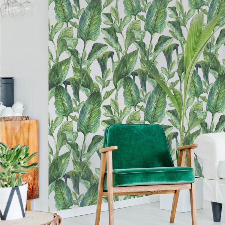Dekornik Green Leaves Wallpaper feature wall