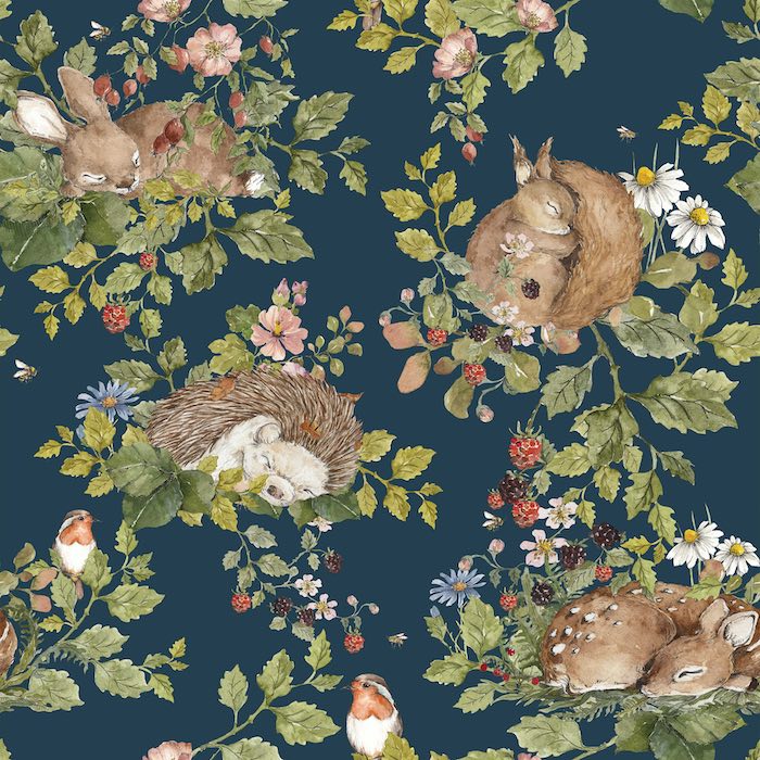Dekornik Little Sleepy Animals Wallpaper Sample - Dark