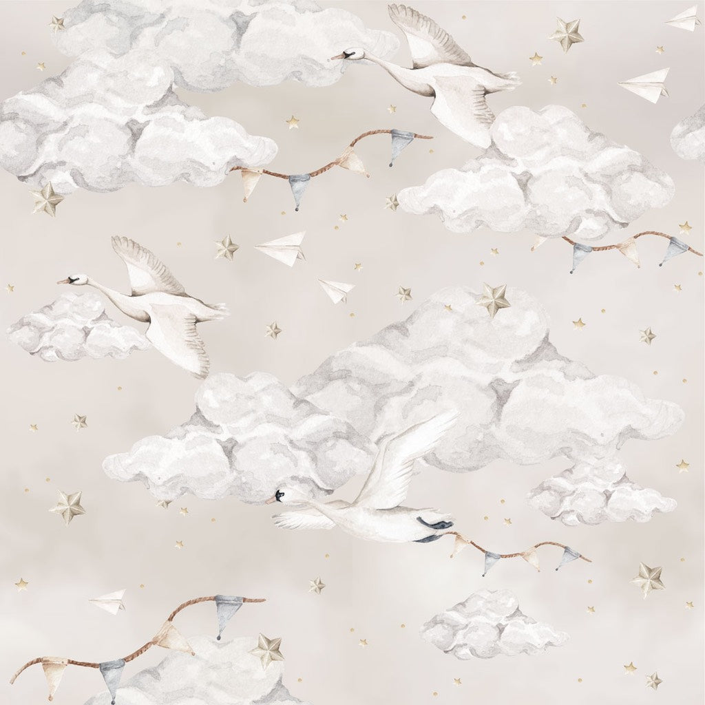Dekornik Magic Swans Wallpaper Sample in Beige