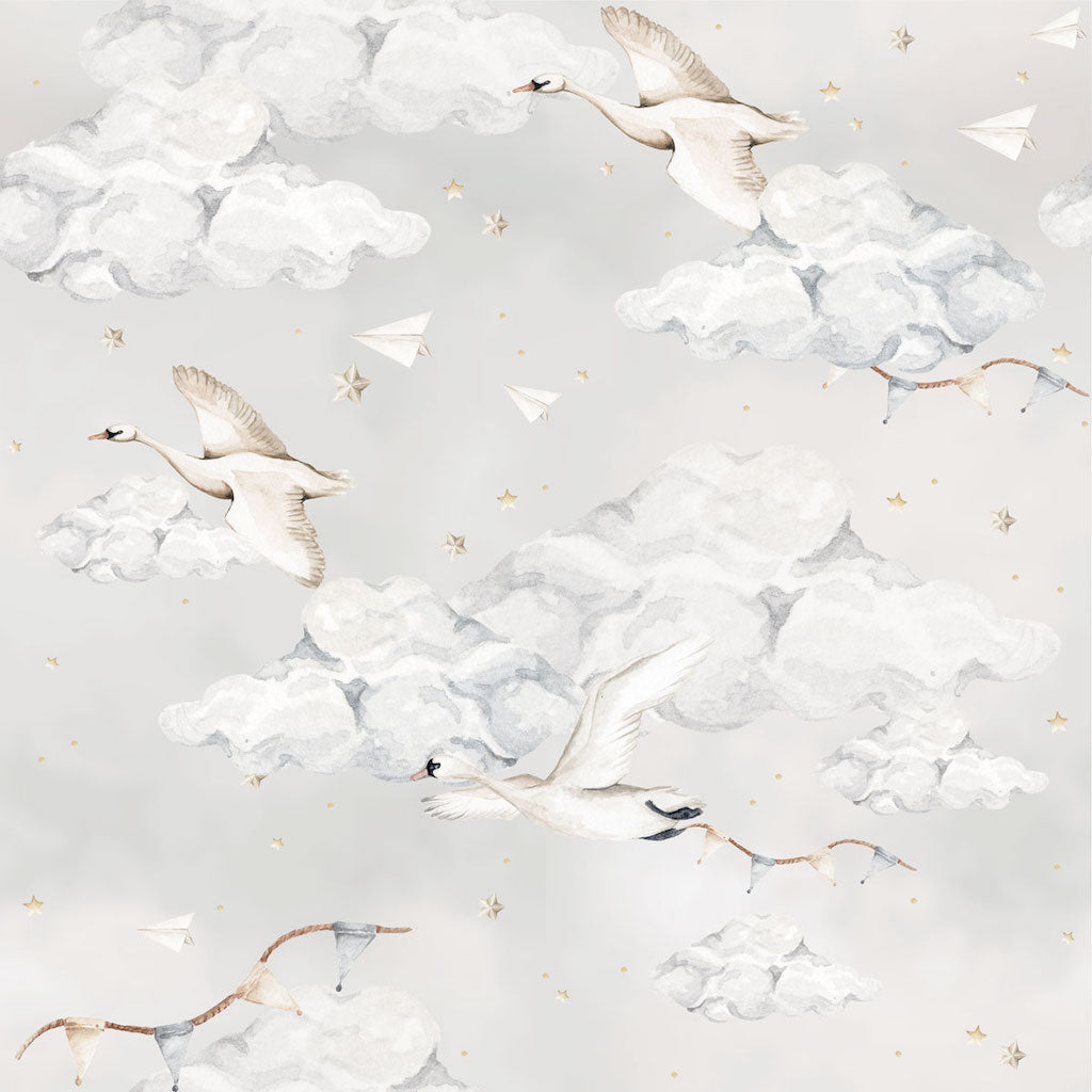 Dekornik Magic Swans Wallpaper Sample - Blue