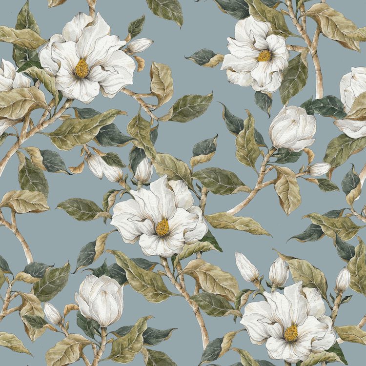Dekornik Magnolias Wallpaper Sample - Blue