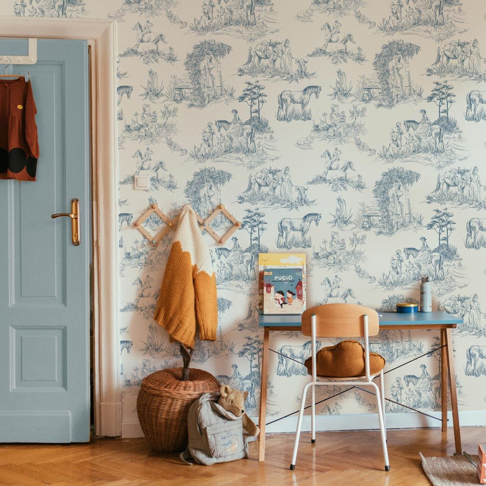 Dekornik Old English Sketches Wallpaper with desk in front