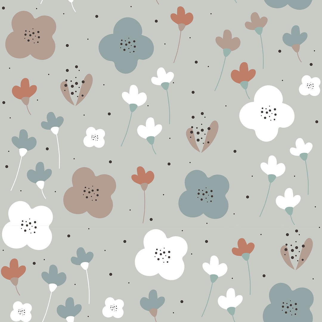 Dekornik SIMPLE Oldchood Graphic Flower Pattern Grey Wallpaper