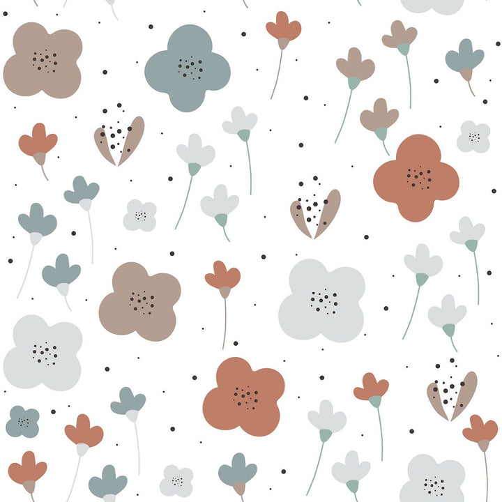 Dekornik SIMPLE Oldchood Graphic Flower Pattern White Wallpaper