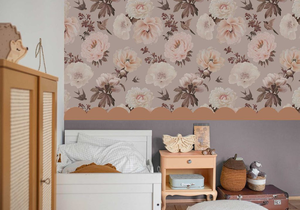 Dekornik Peonies & Birds Wallpaper on bedroom wall